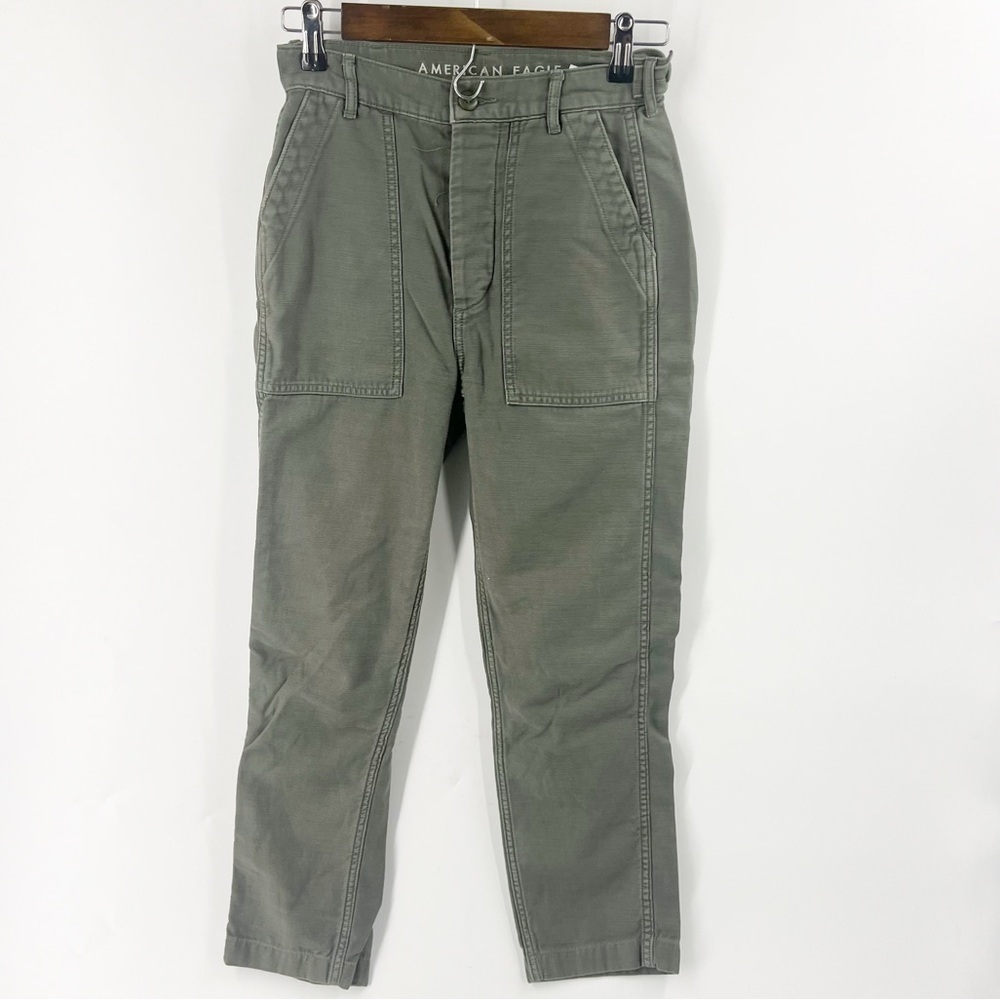 ✅ American Eagle Jeans Womens 0 Long Vintage Hi-Rise Green Front Pockets Stretch